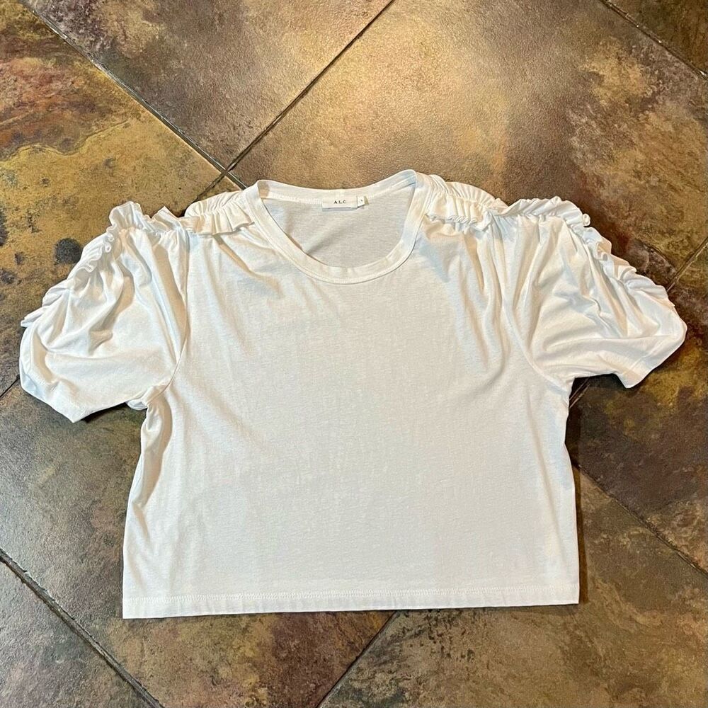A.L.C. Puff Ruffle Sleeve White Tee Large - Picture 3 of 7